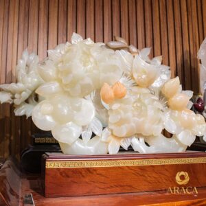 Hoa Mẫu Đơn - Đá Onyx Trắng 5 - araca.vn