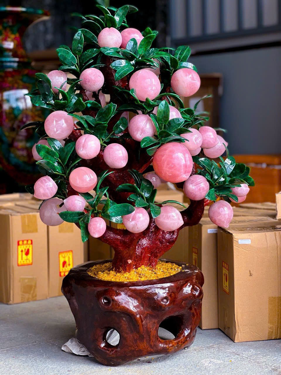 Cây Đào Tiên Thạch Anh Hồng 38 Quả Thế Tứ Diện