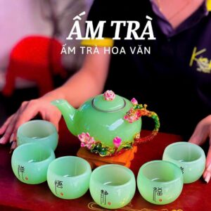 Bộ Ấm Trà Ngọc Onyx Hoa Sen
