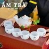 Bộ Ấm Trà Ngọc Onyx Trắng Hoa Sen