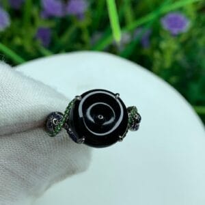 Nhẫn Phỉ Thuý A Mực Dục Vàng Đen 18k 15 - araca.vn